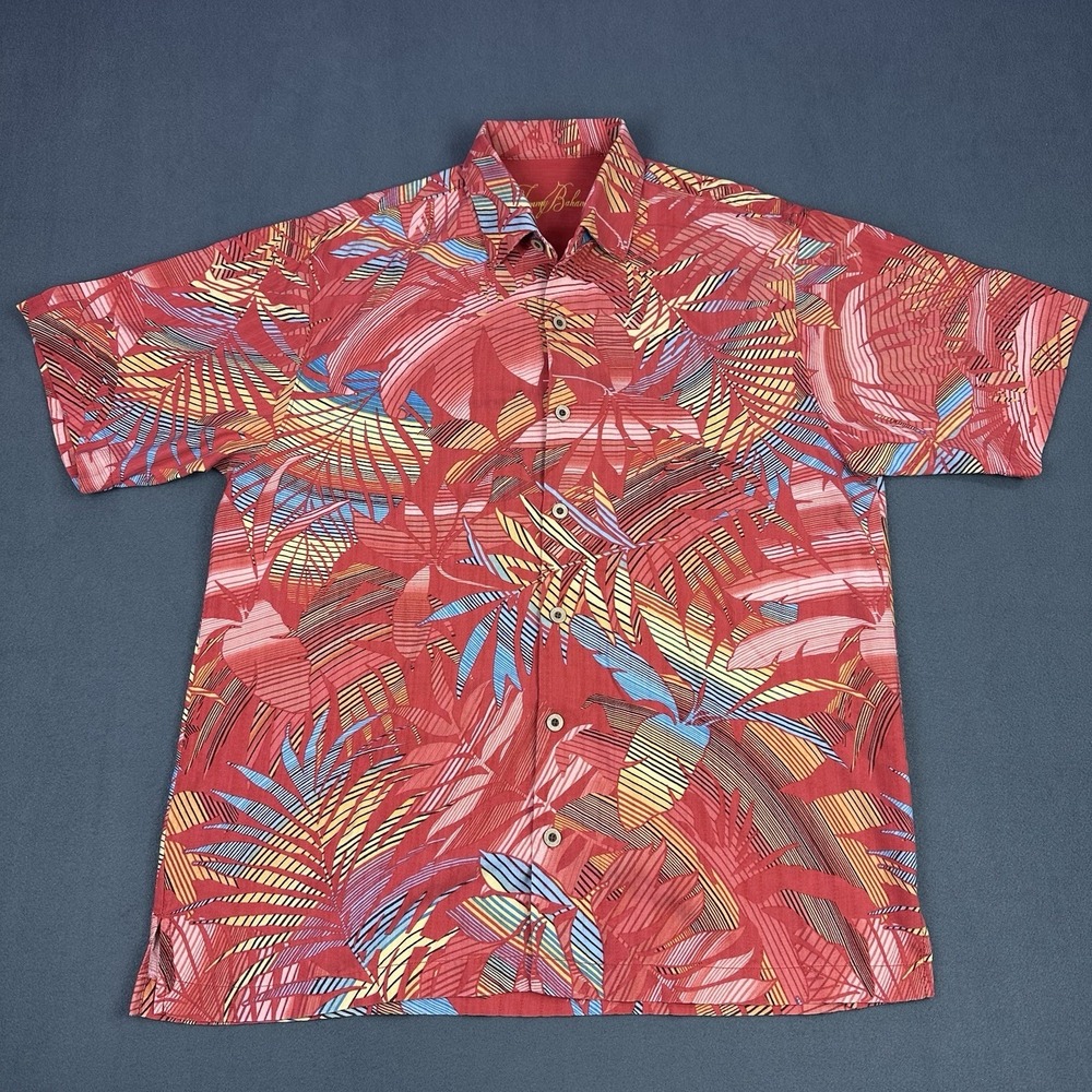 Tommy Bahama Men's 100% Silk Tropical Hawaiian Camp Shirt Orange Multicolor Size